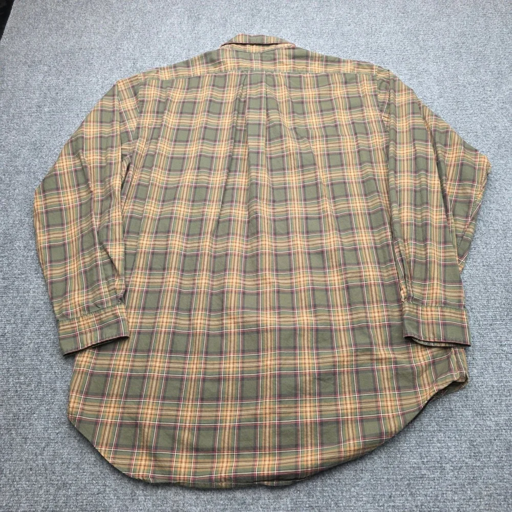 Polo Ralph Lauren Mens Large Classic Fit Plaid Button Down Shirt Olive Green Tan